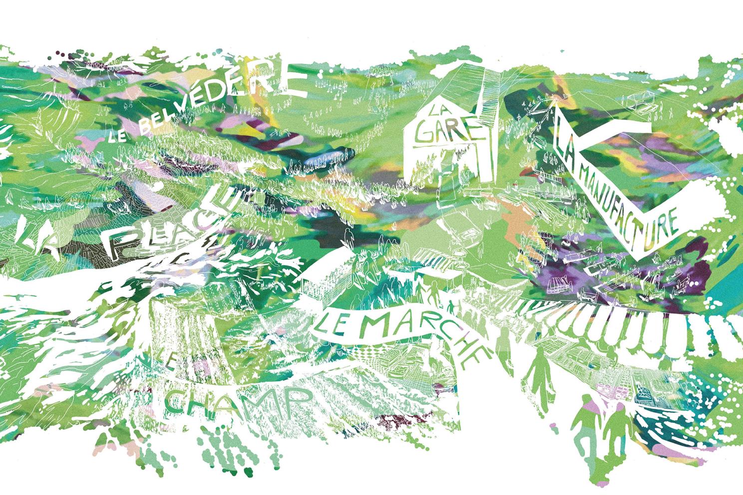 Carte illustrée de l'exposition par Clara Soleilhavoup