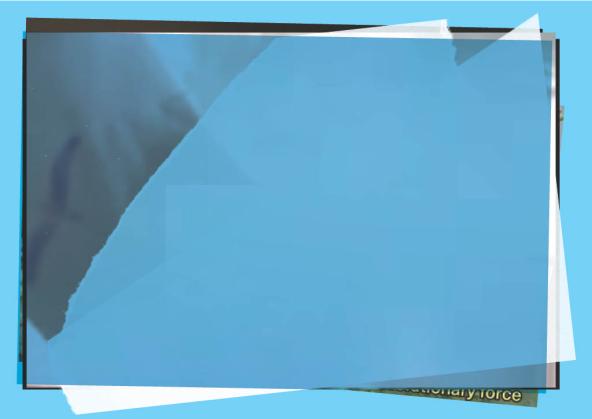 Plusieurs rectangles de couleurs se superposent (bleu, noir et gris) 